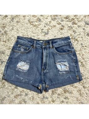 Bullhead Denim Co. Women's Mom Shorts Size 3 Distressed Blue Denim